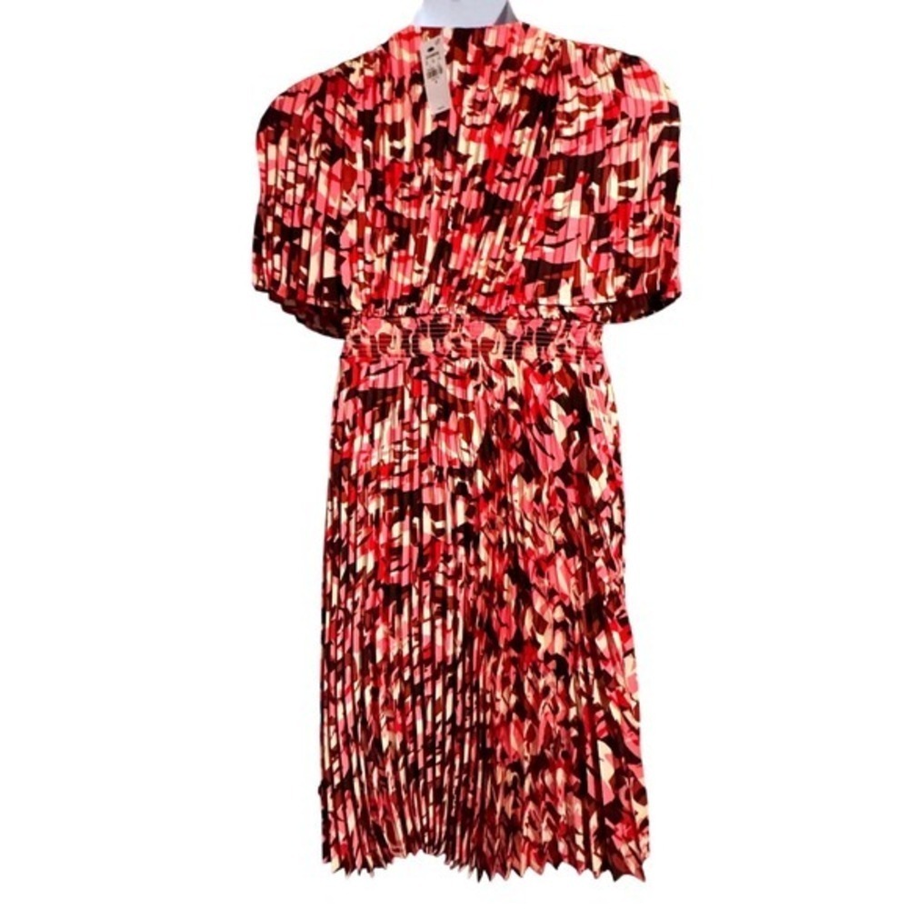 Preppy Academia Pleated A-line Midi Dress Smocked Maximalist Flutter Sleeve - Picture 3 of 15